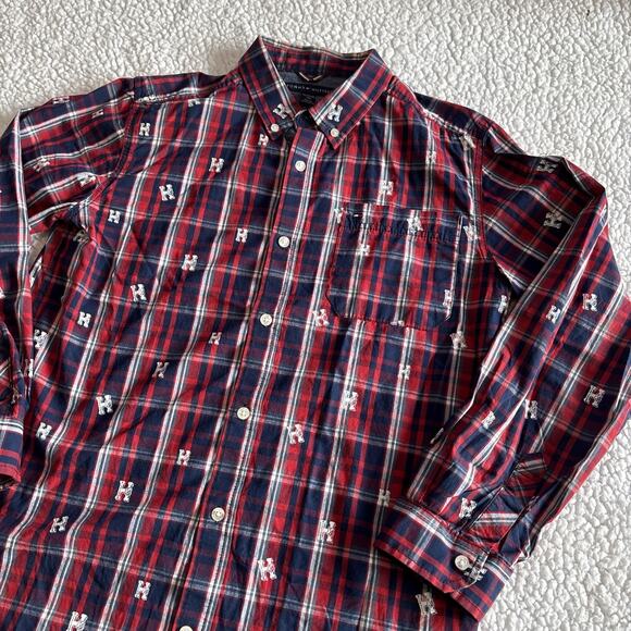 Tommy Hilfiger Plaid Women Button Down XL Red Blue Long Sleeve - Picture 2 of 9